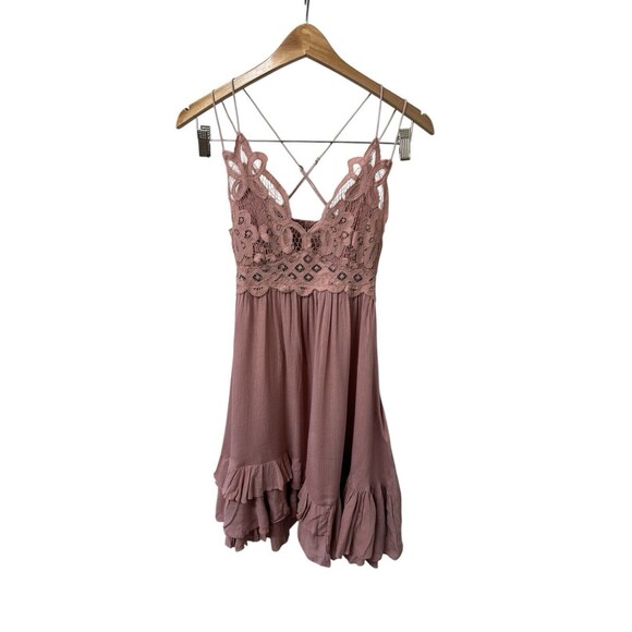 Free People One Women's XS Adella Dress Rose Pink Lace Fit Flare Slip Boho - Picture 4 of 7